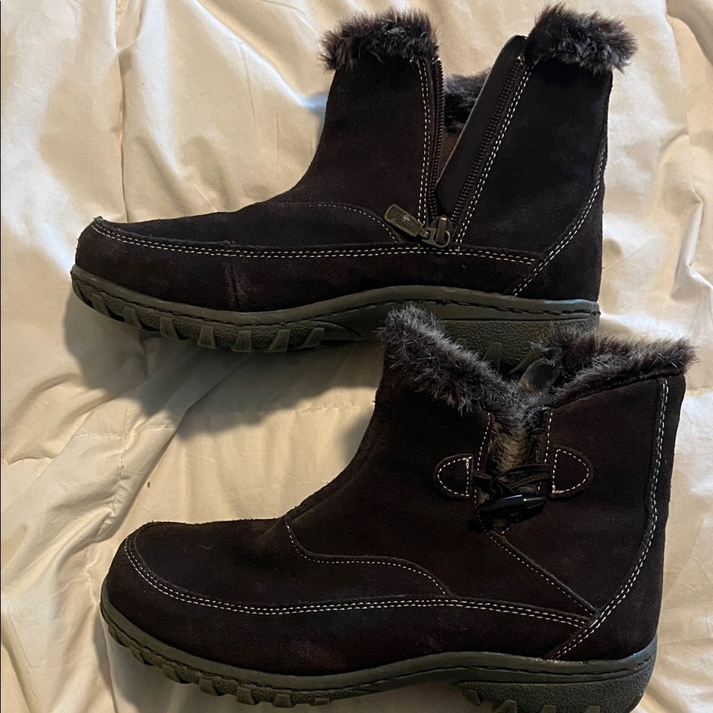 Women's Brown Suede Winter Ankle Boots with Faux Fur